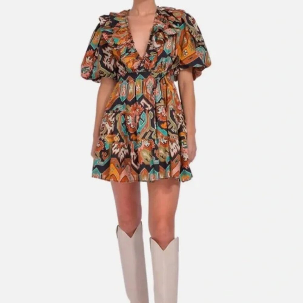 Anthropologie Love The Label Remy Ruffle Wrap Mini Dress Abstract XS